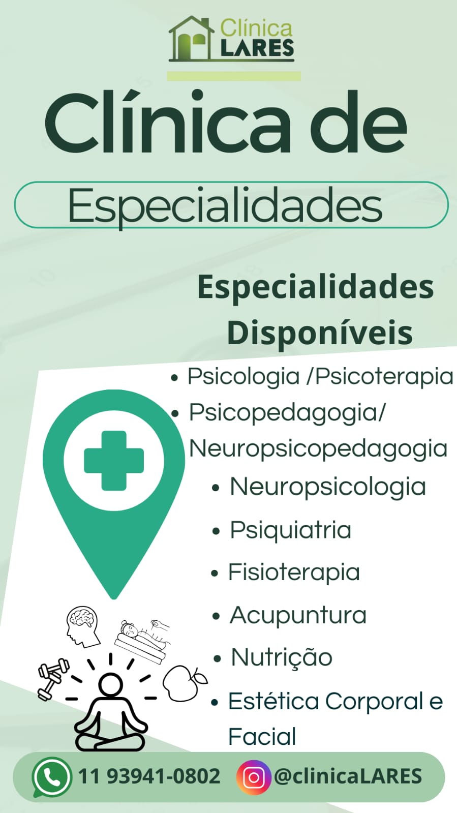 Especialidades disponíveis na Clínica Lares